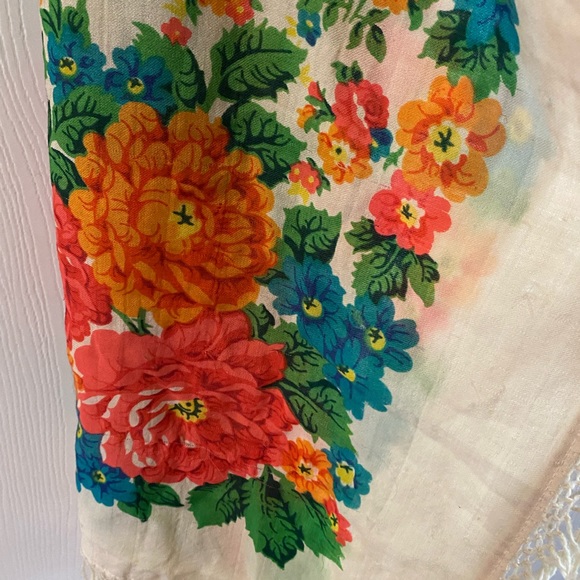 VTG Huge 60s floral folk fringe wool scarf festival cottagecore grannycore shawl - Picture 3 of 10